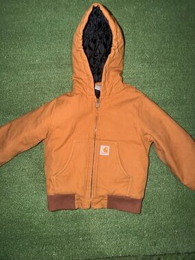 Carhartt Brown-Orange Quilted-Lined Hooded Work Jacket